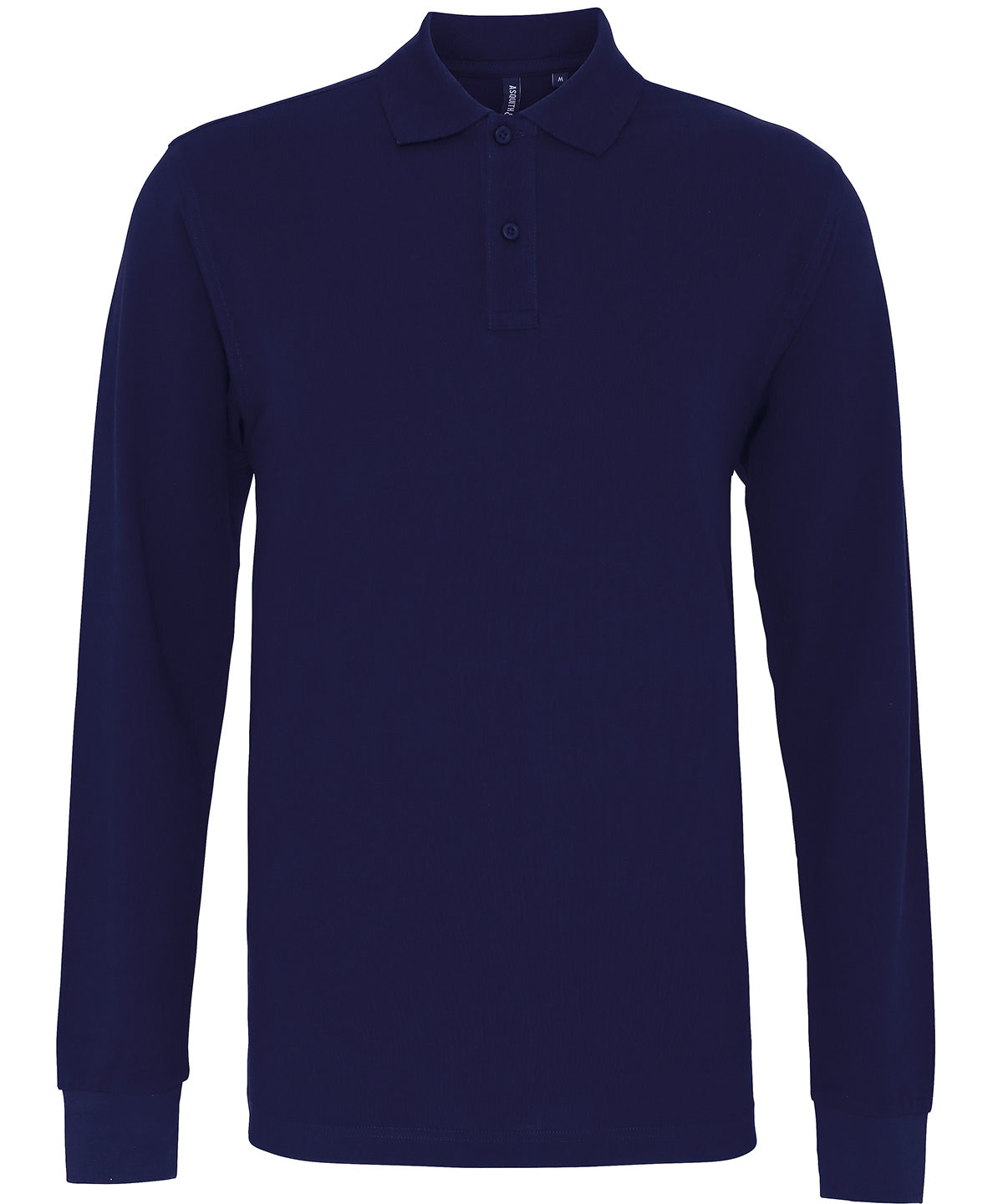 Navy blue long sleeve polo shirt with buttoned collar