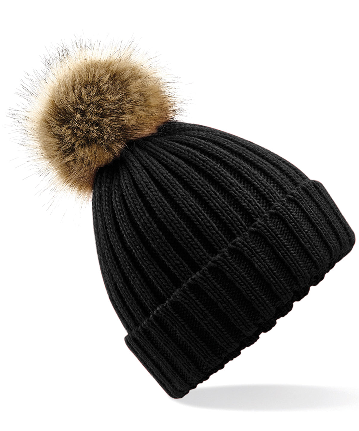 Fur pop pom chunky beanie