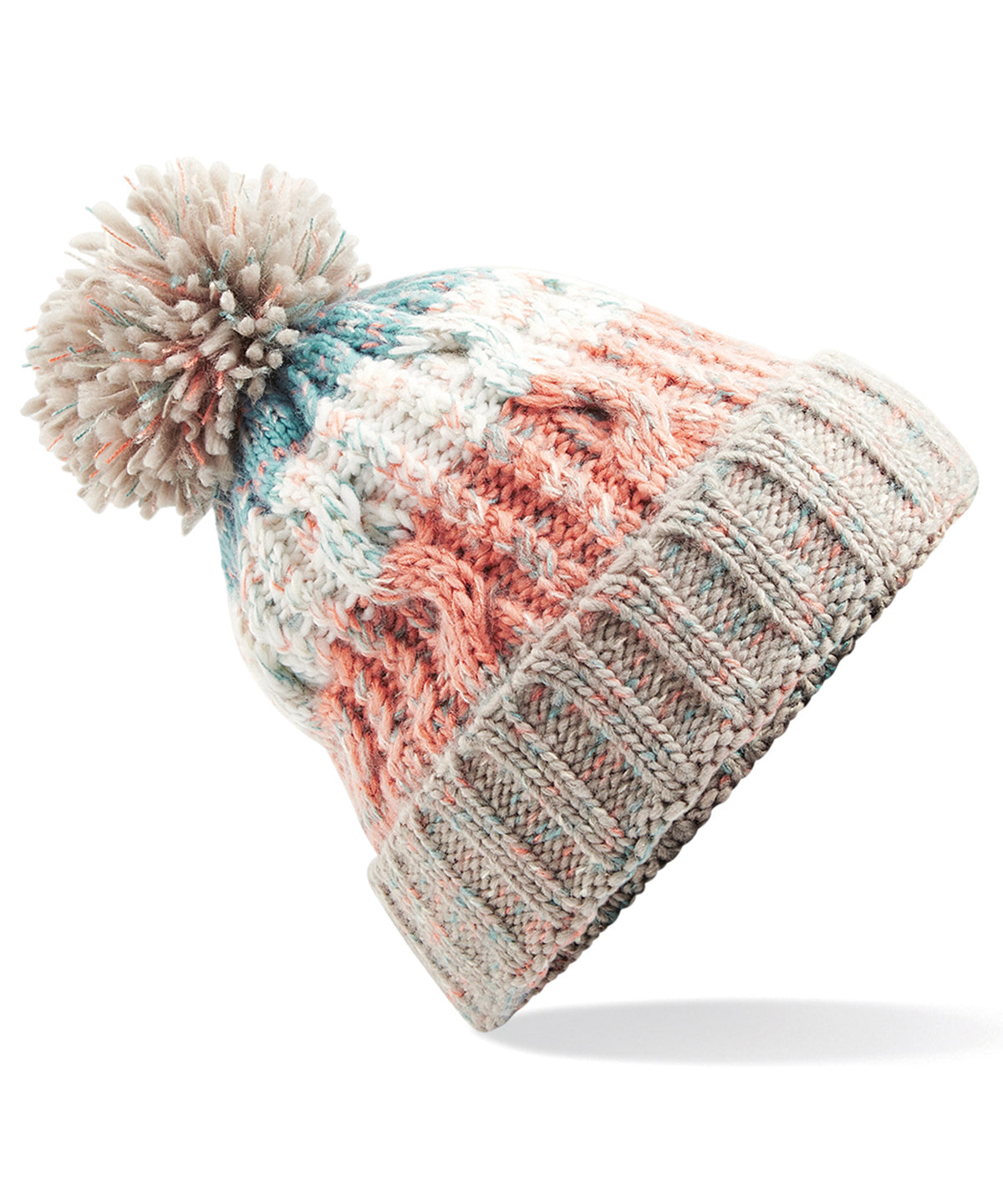 Corkscrew pom pom beanie