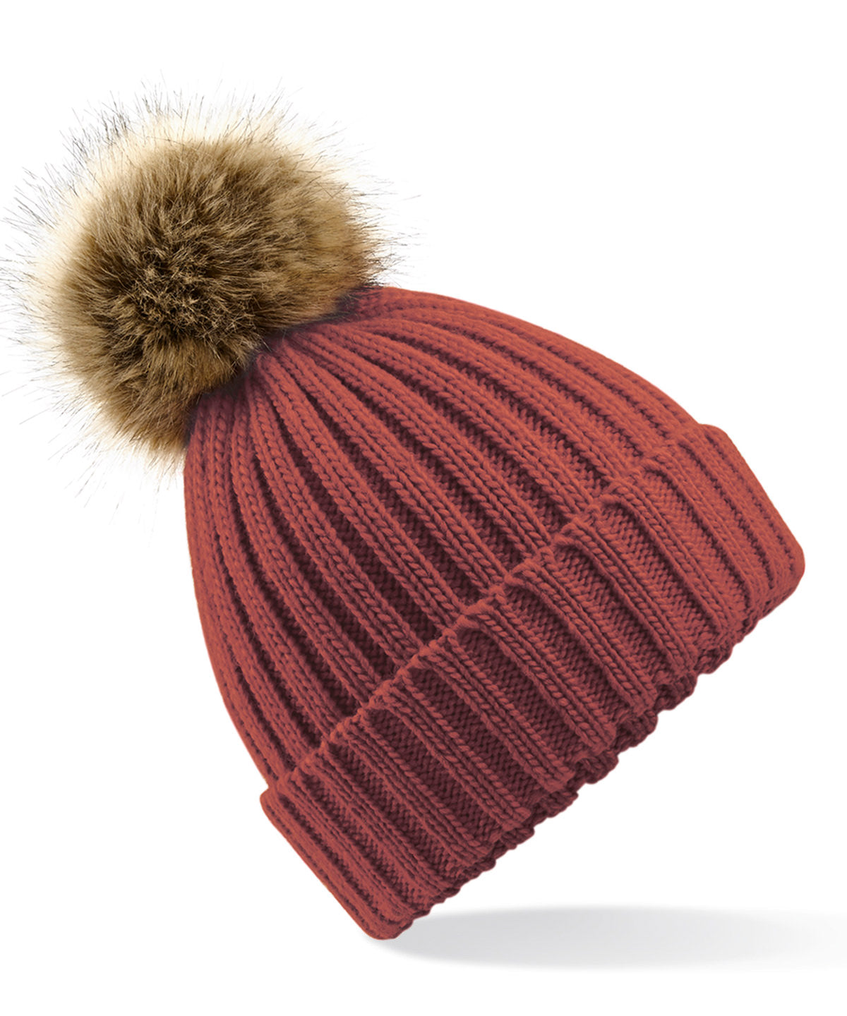 Fur pop pom chunky beanie