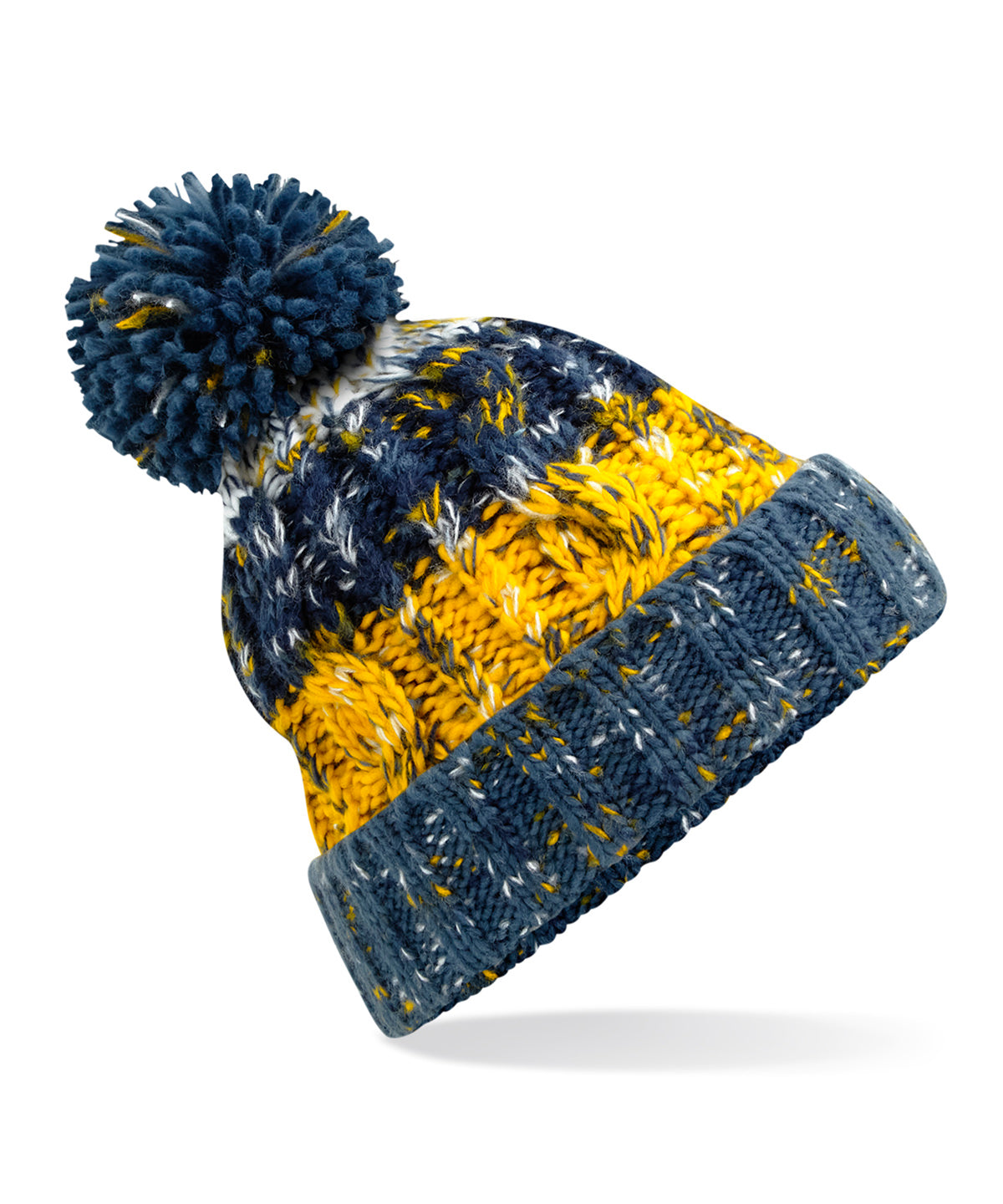 Corkscrew pom pom beanie