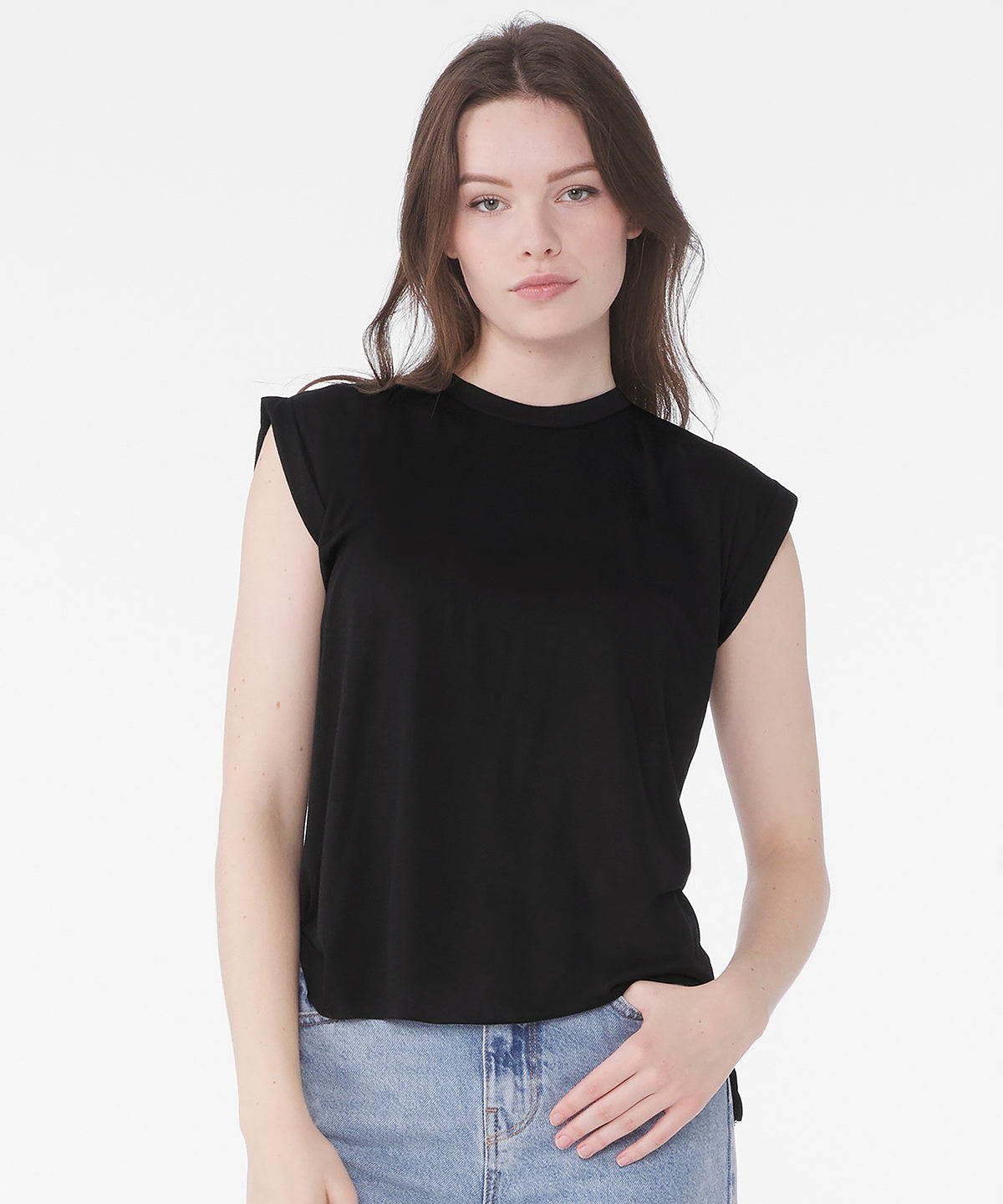 Women's flowy muscle tee with rolled cuff