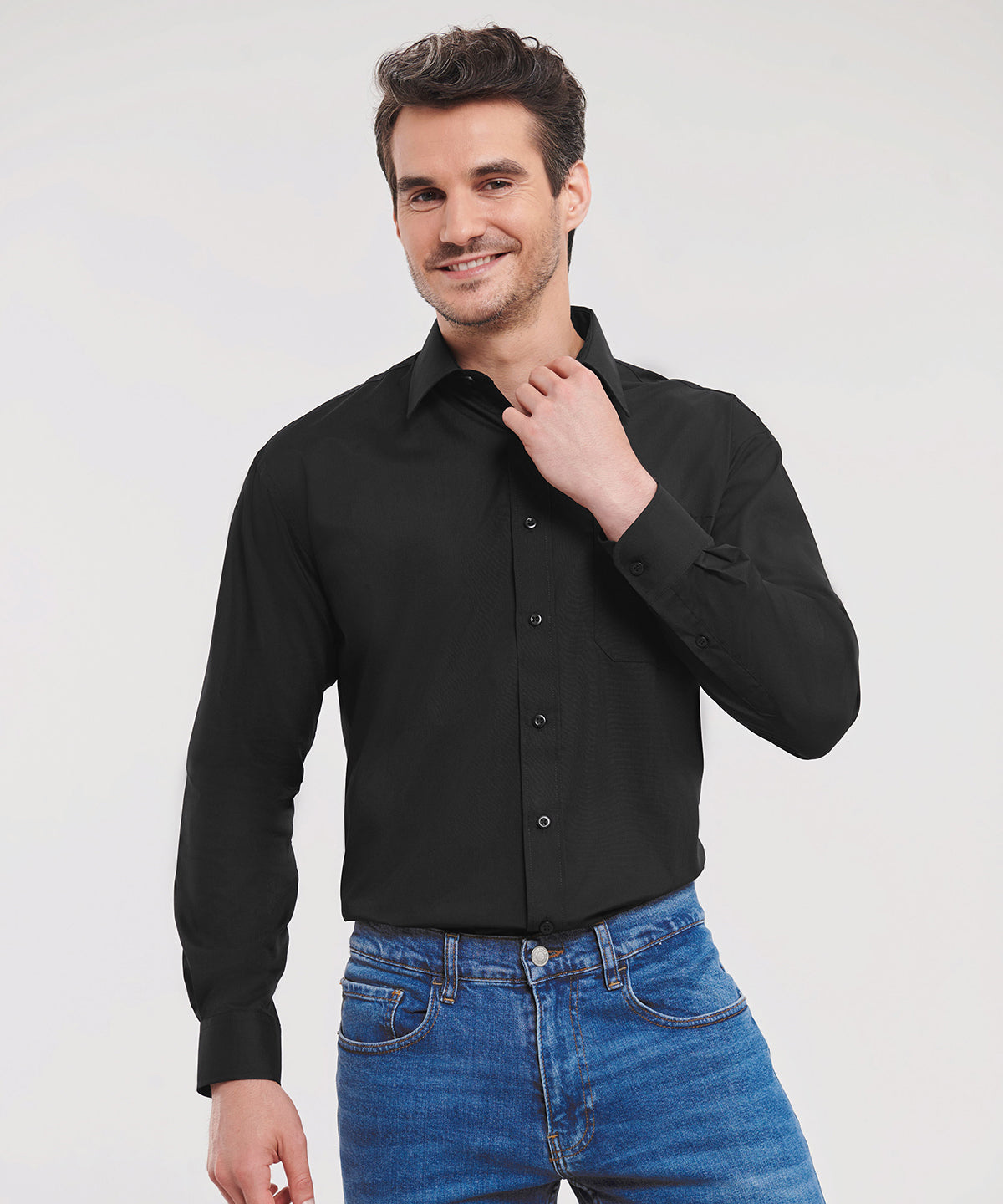 Long sleeve polycotton easycare poplin shirt