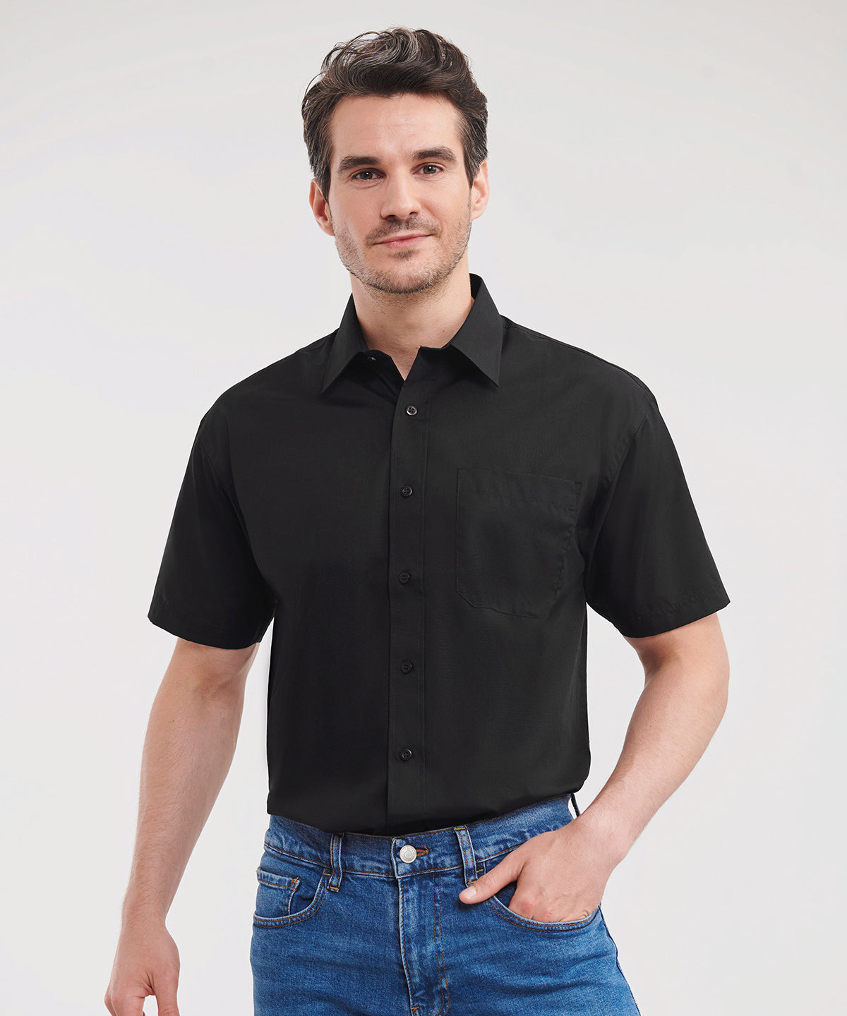 Short sleeve polycotton easycare poplin shirt