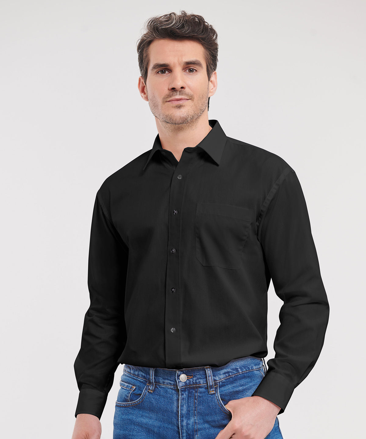 Long sleeve pure cotton easycare poplin shirt