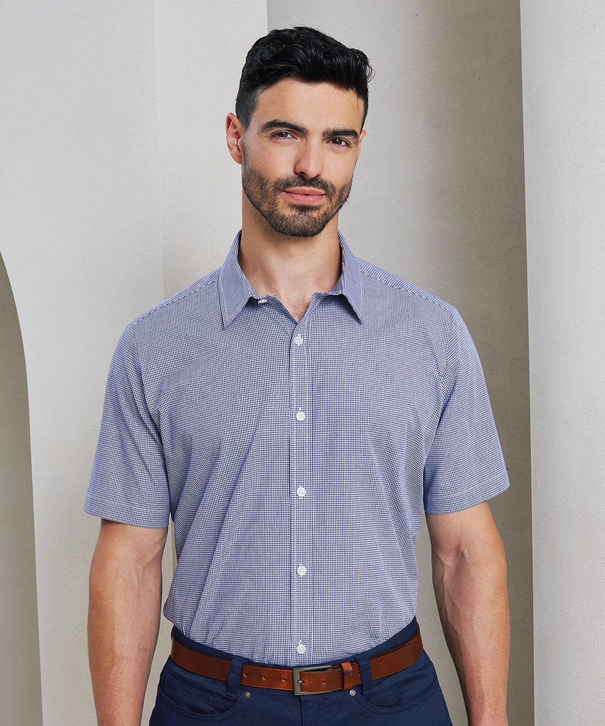 Microcheck (Gingham) short sleeve cotton shirt