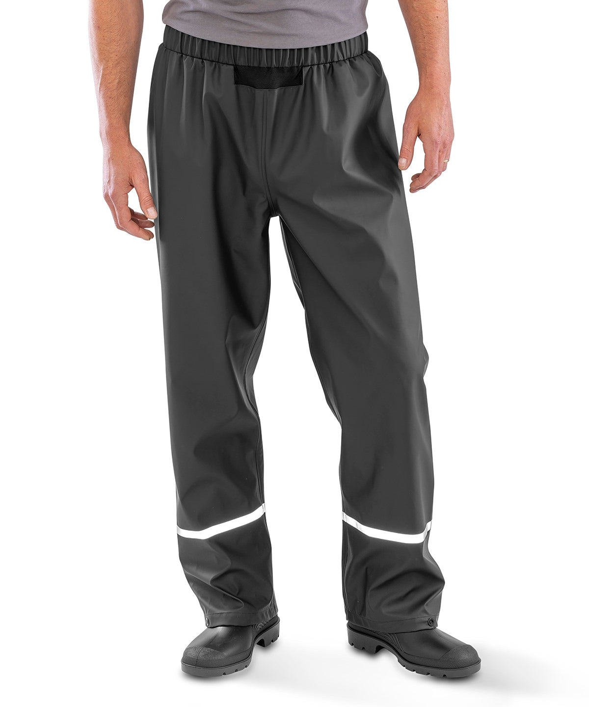 Prism PU waterproof trousers with reflective bands and recycled backing