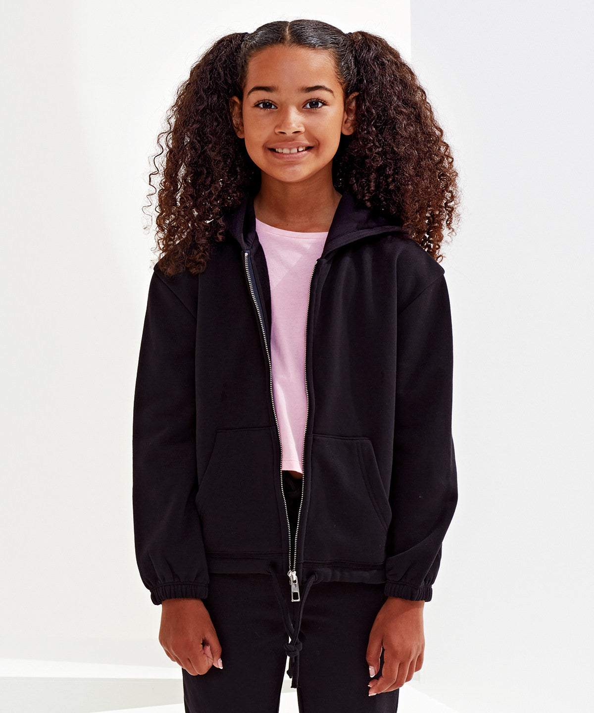 Kids TriDri® recycled cropped oversize full-zip hoodie